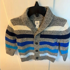 Baby Gap Boys Gray Blue Ombré Striped Cardigan Sweater Size 6-12 Months